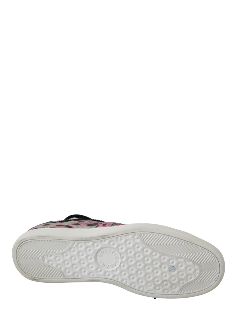 Pink Leopard Print Training Leather Flat Sneakers