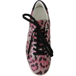 Pink Leopard Print Training Leather Flat Sneakers