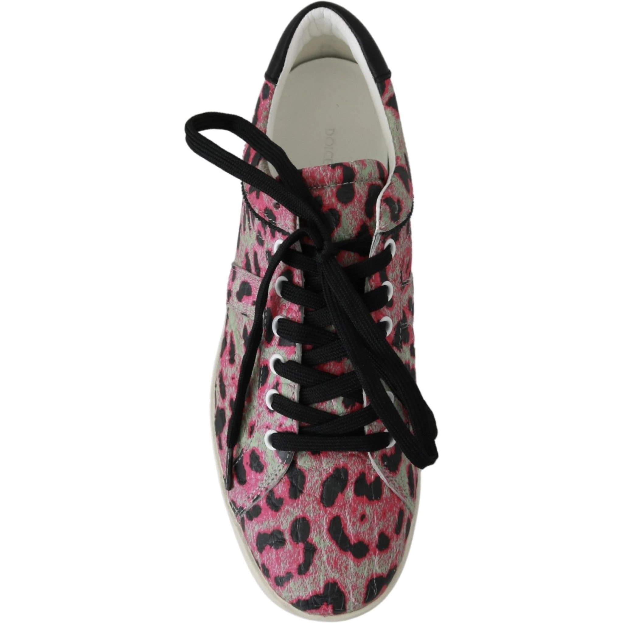 Pink Leopard Print Training Leather Flat Sneakers