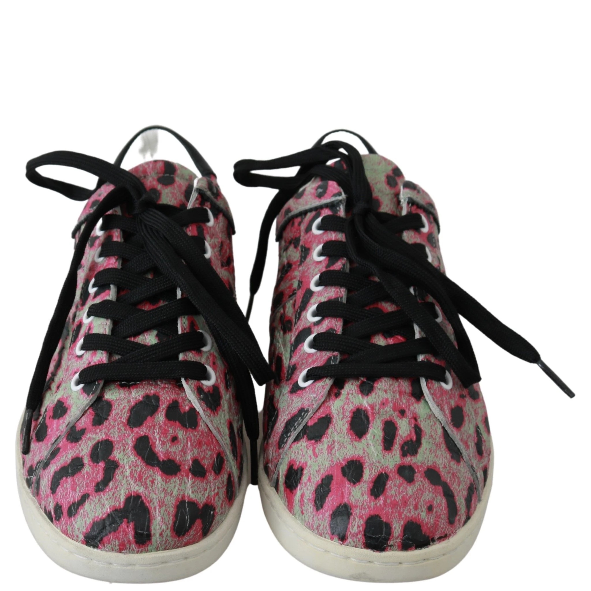 Pink Leopard Print Training Leather Flat Sneakers