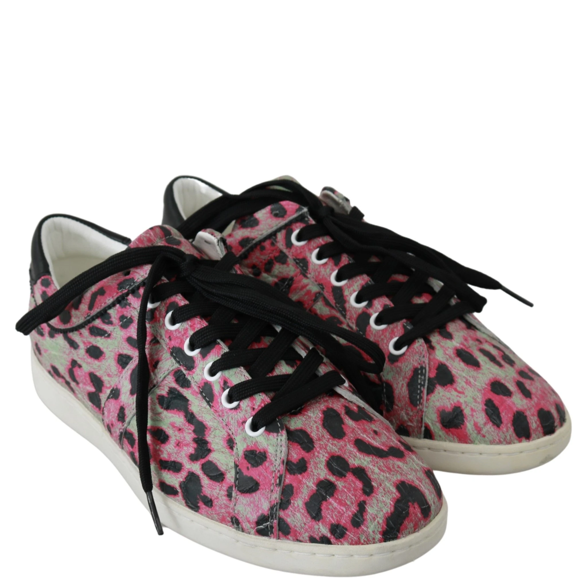 Pink Leopard Print Training Leather Flat Sneakers