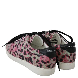 Pink Leopard Print Training Leather Flat Sneakers