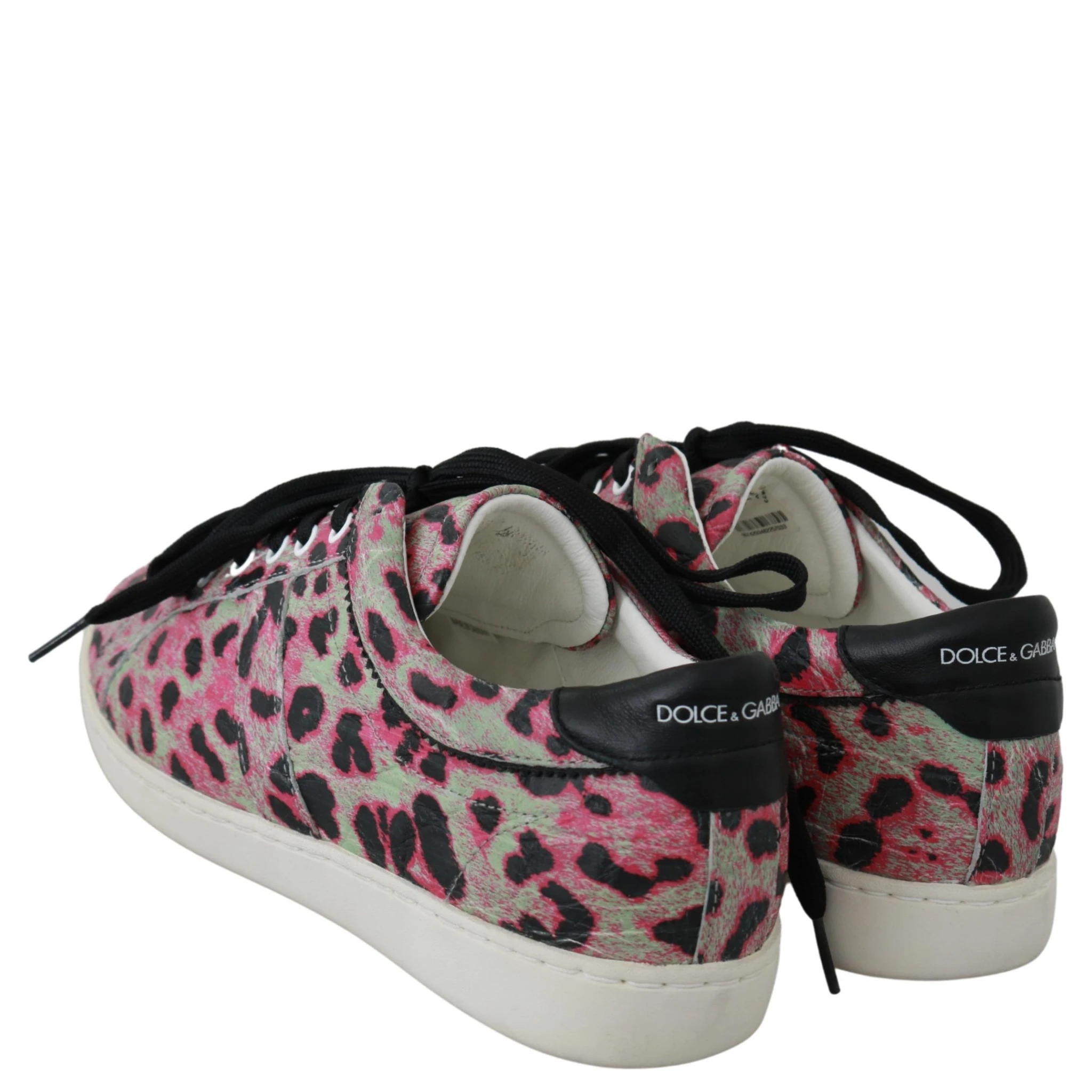 Pink Leopard Print Training Leather Flat Sneakers