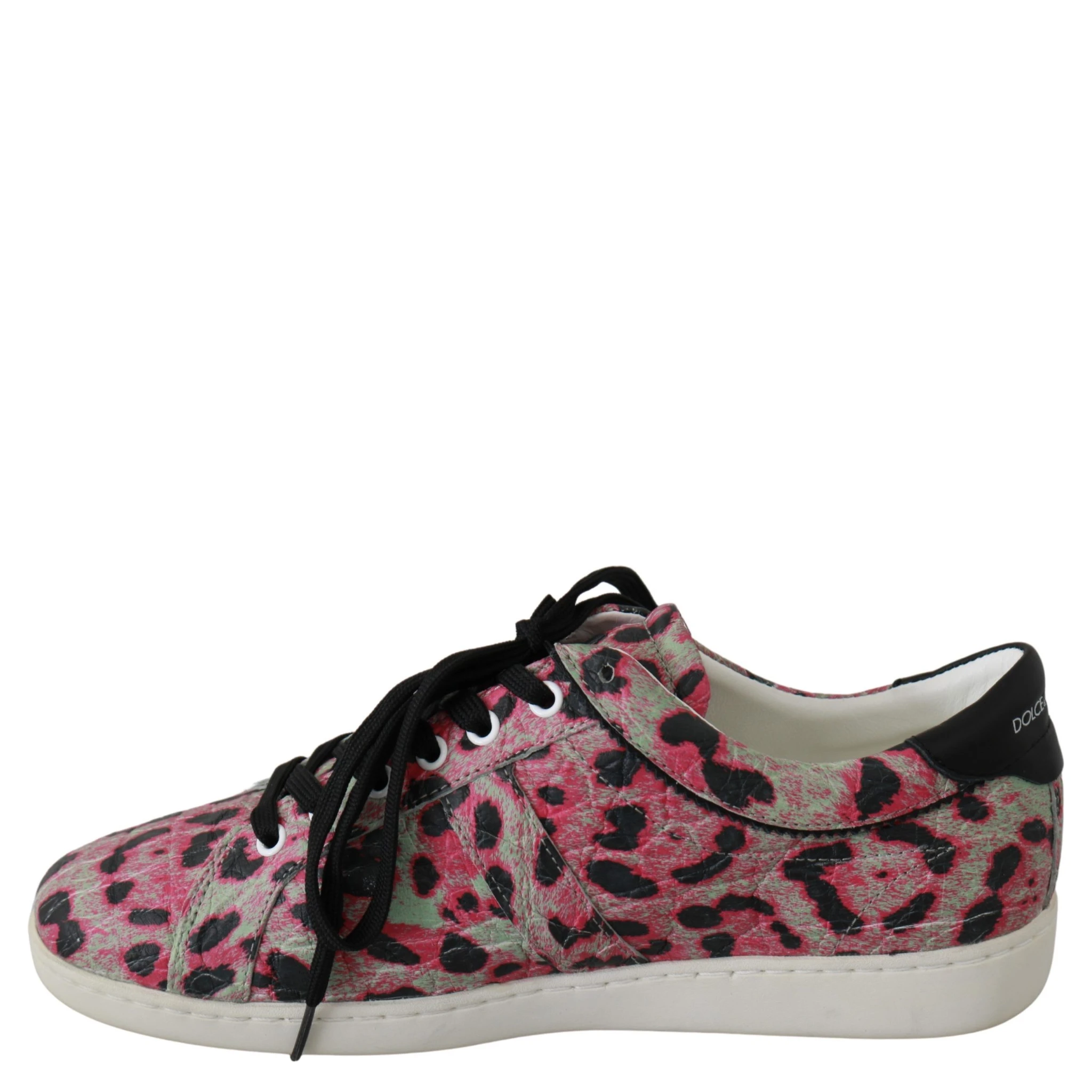 Pink Leopard Print Training Leather Flat Sneakers