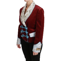 Red Velvet Baroque Crystal Blazer Jacket