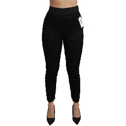 Black Lace Skinny High Waist Cotton Pants