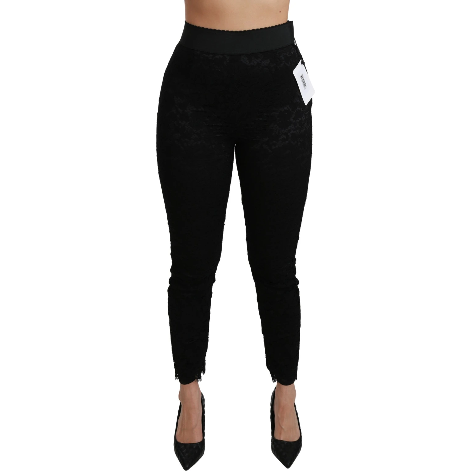Black Lace Skinny High Waist Cotton Pants