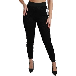 Black Lace Skinny High Waist Cotton Pants