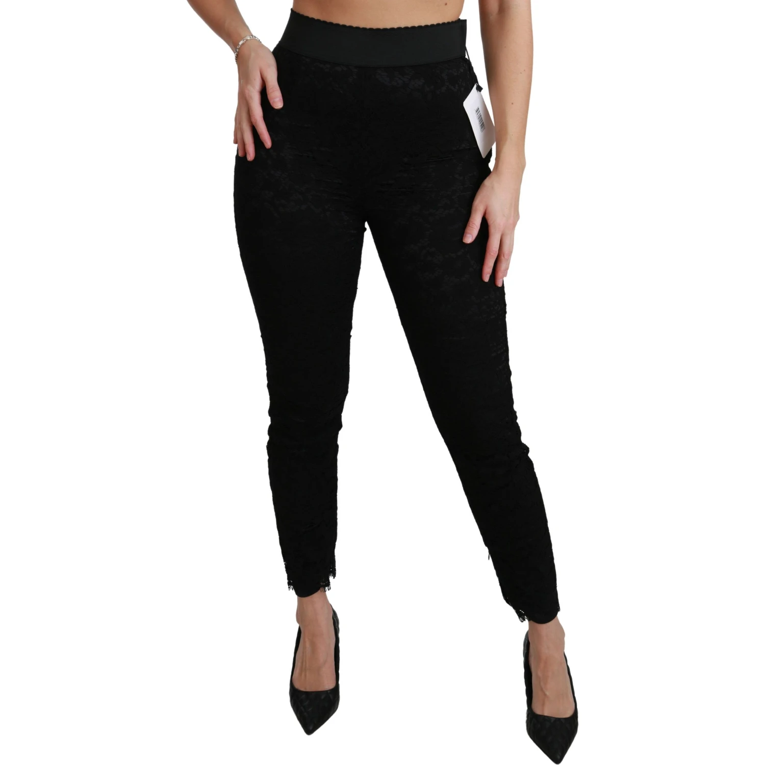 Black Lace Skinny High Waist Cotton Pants