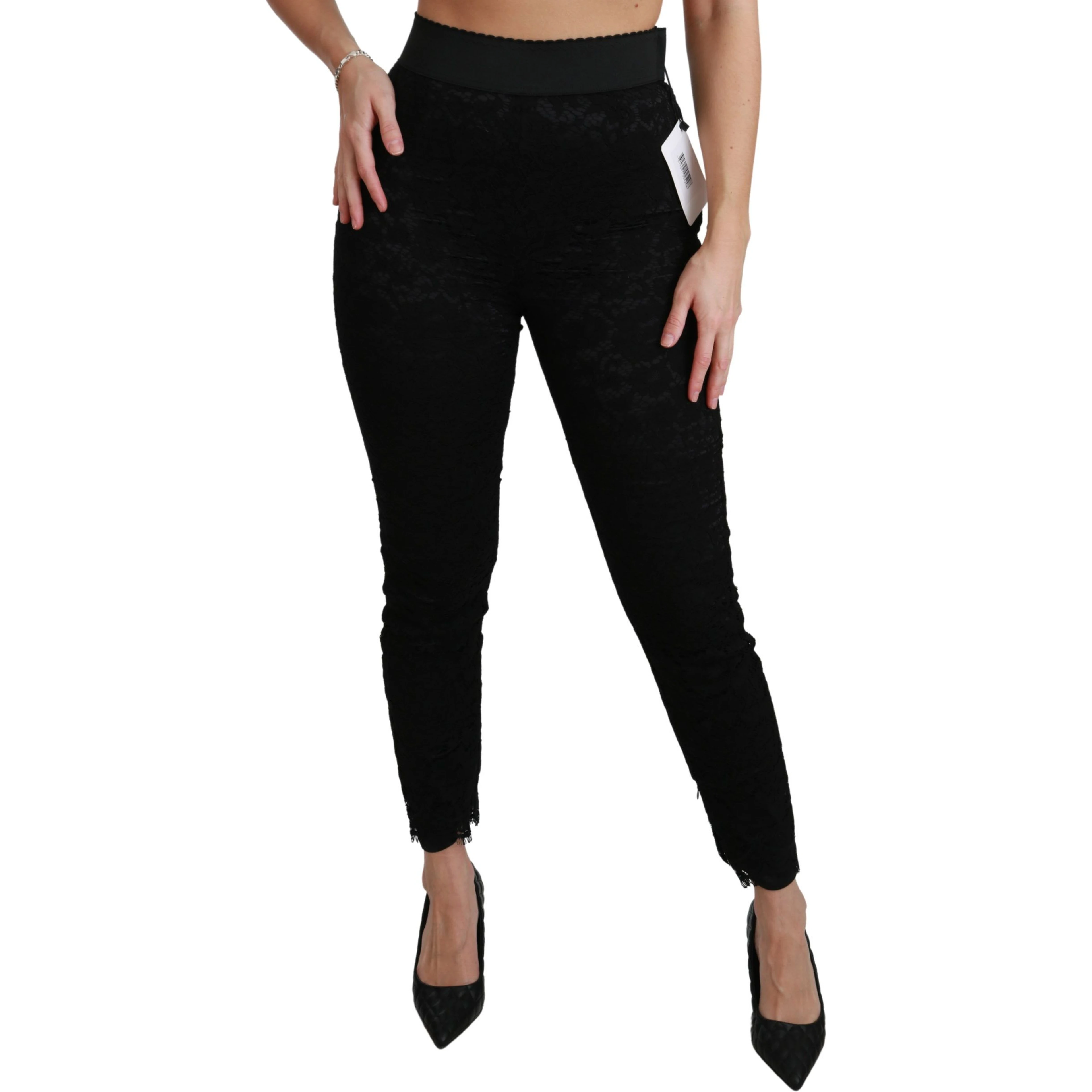 Black Lace Skinny High Waist Cotton Pants