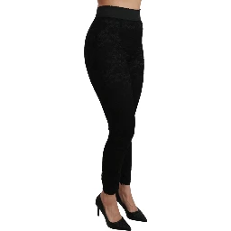 Black Lace Skinny High Waist Cotton Pants