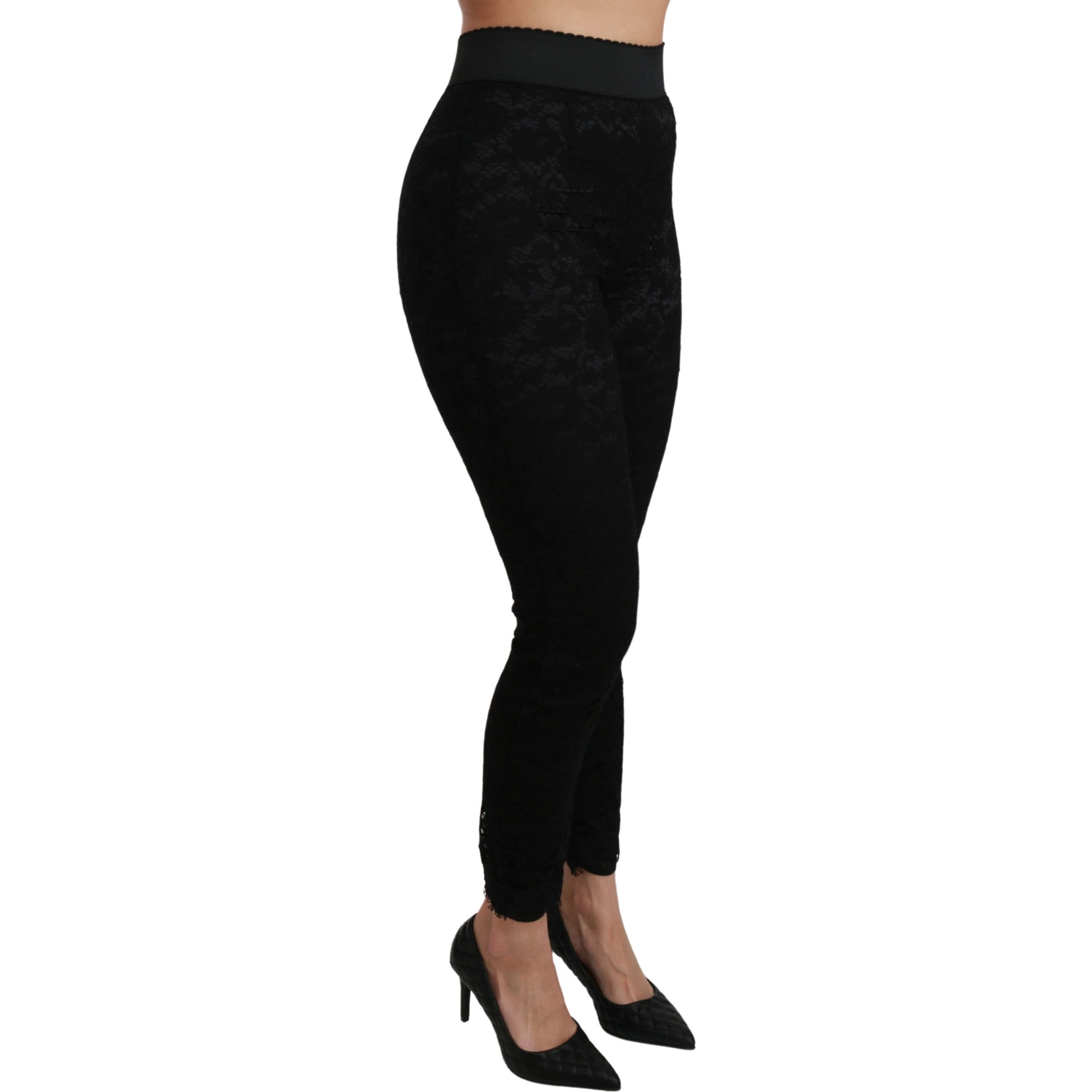 Black Lace Skinny High Waist Cotton Pants