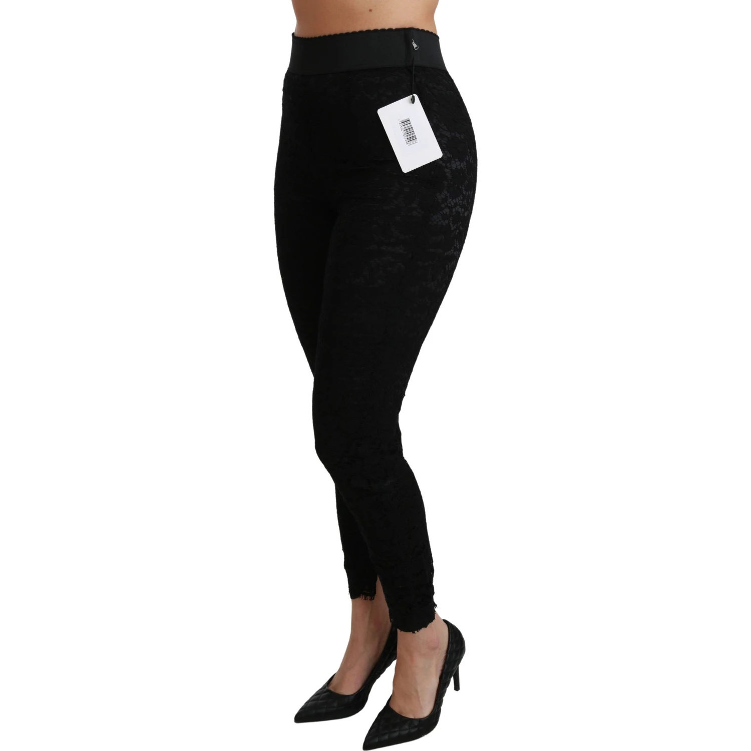 Black Lace Skinny High Waist Cotton Pants