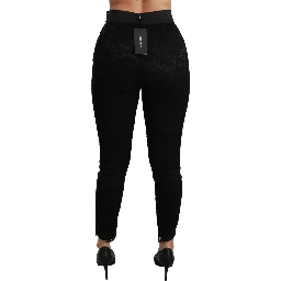 Black Lace Skinny High Waist Cotton Pants