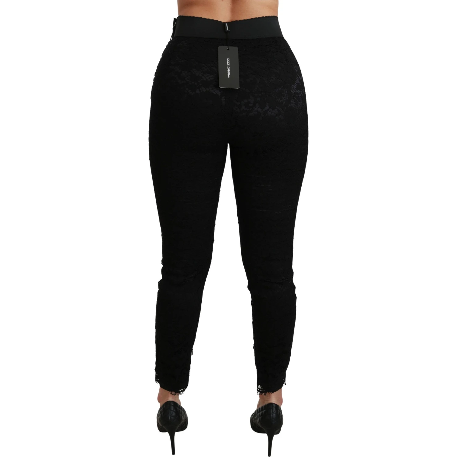 Black Lace Skinny High Waist Cotton Pants