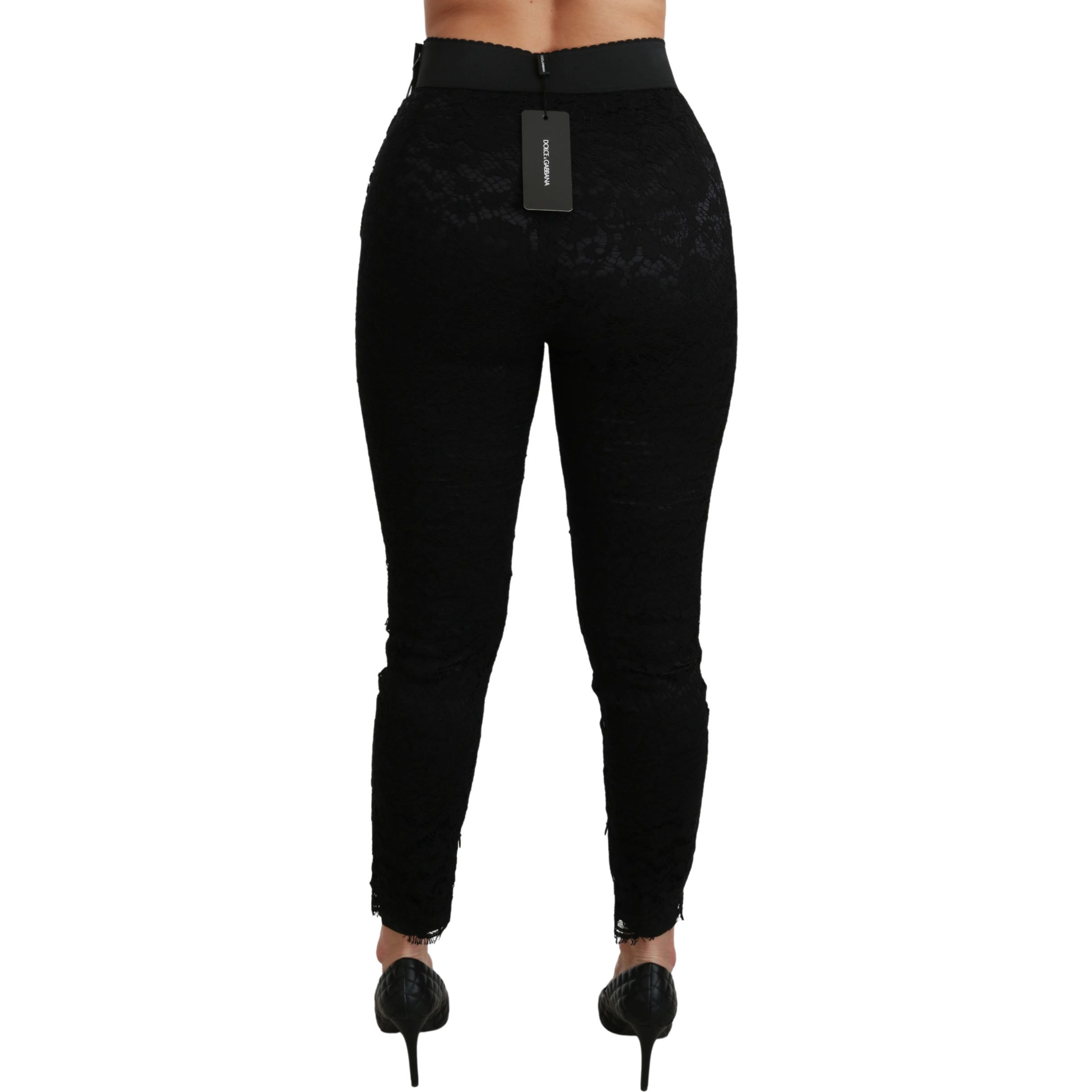 Black Lace Skinny High Waist Cotton Pants