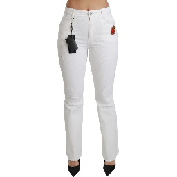White Heart Flared Stretch Cotton Pants
