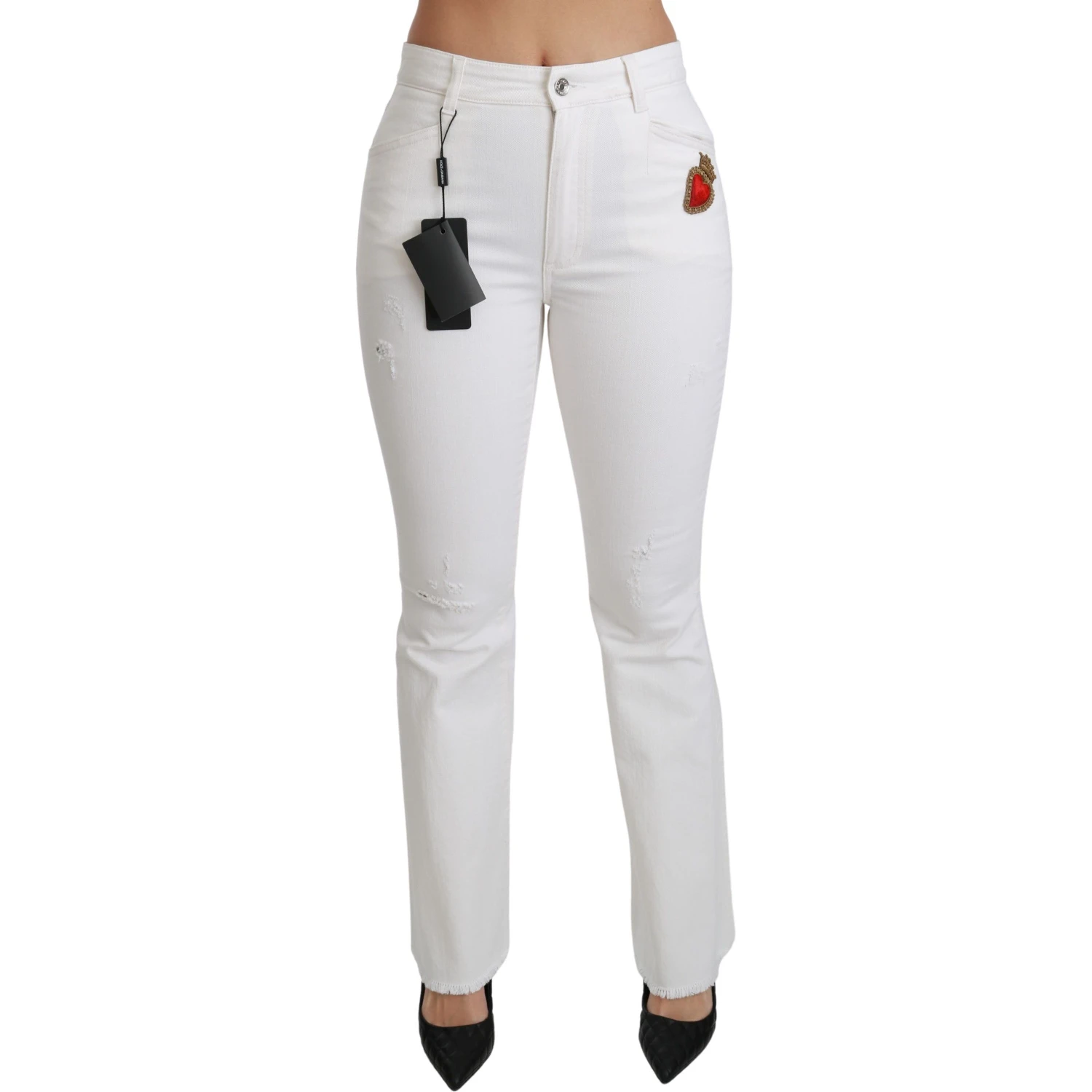 White Heart Flared Stretch Cotton Pants