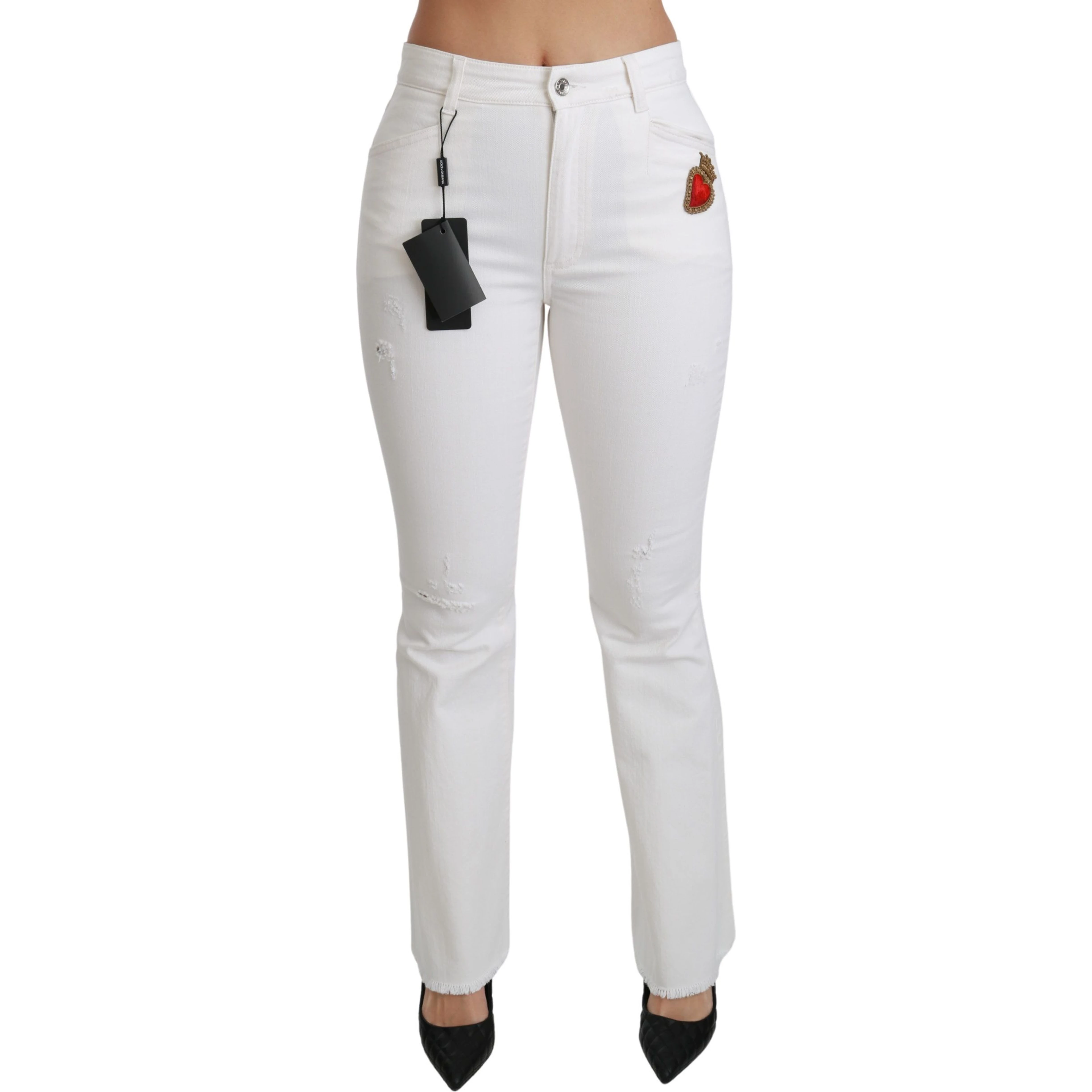 White Heart Flared Stretch Cotton Pants