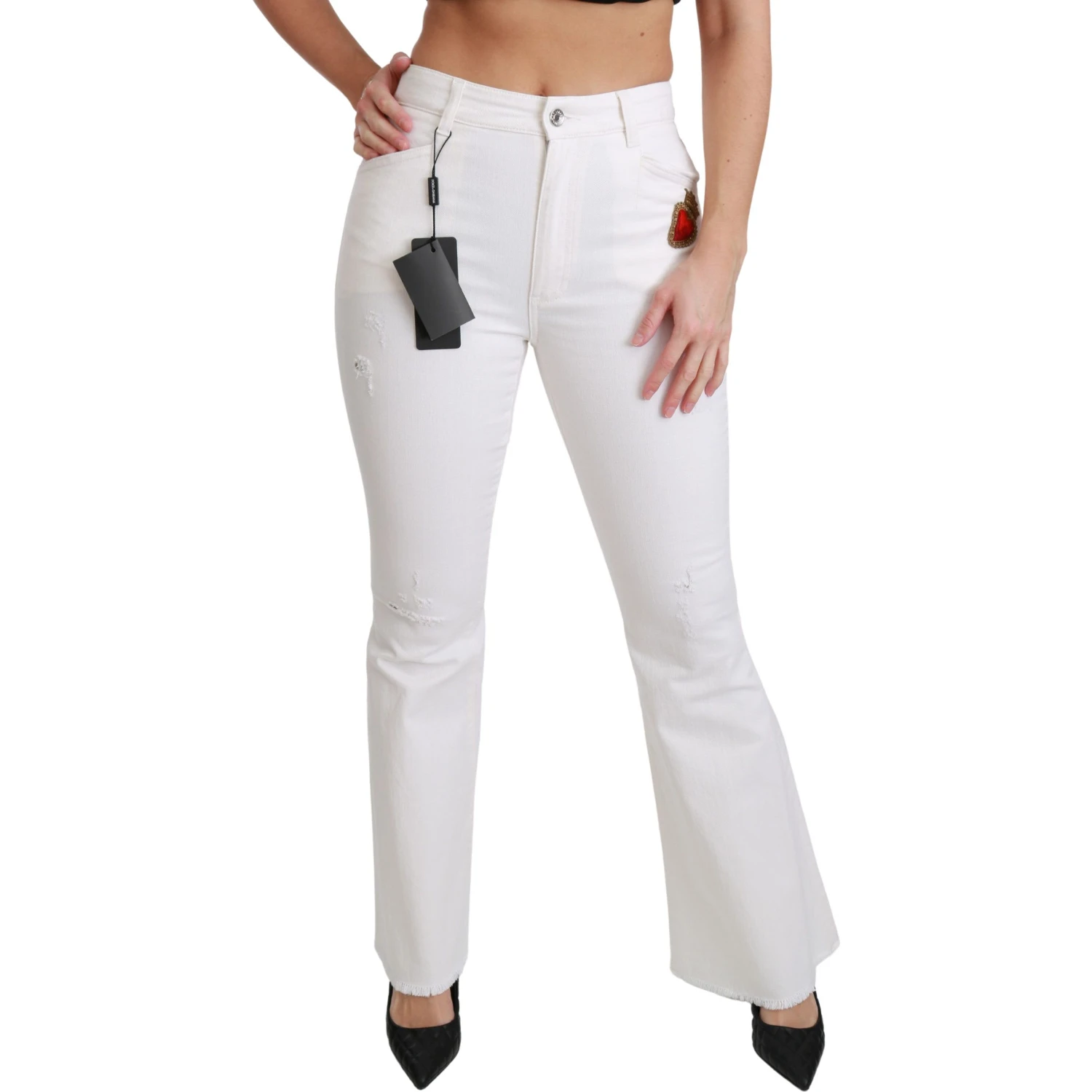 White Heart Flared Stretch Cotton Pants