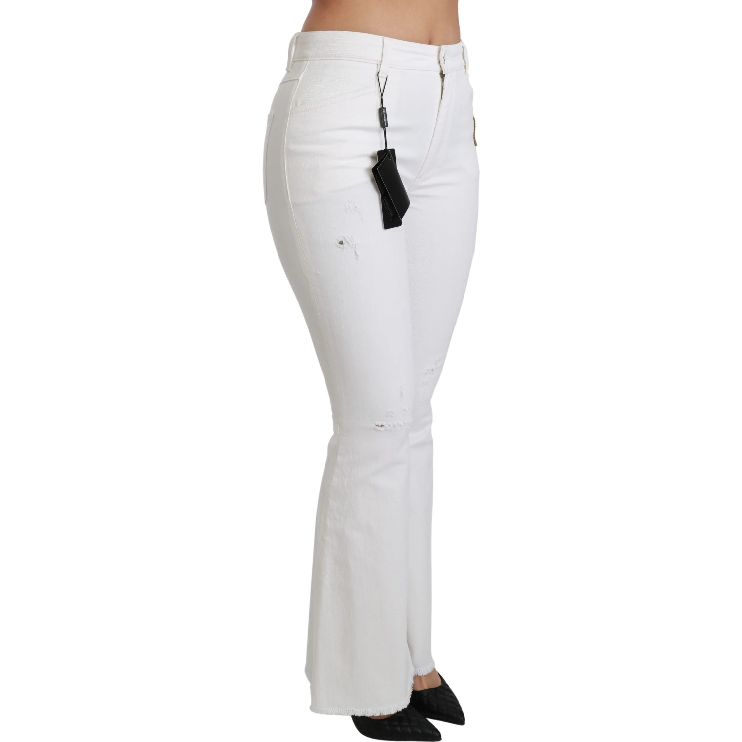 White Heart Flared Stretch Cotton Pants