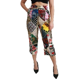 Silk Multicolor Print High Waist Cropped Pants