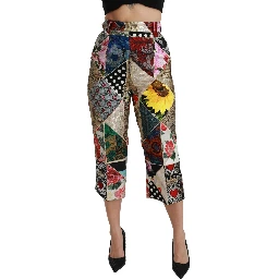 Silk Multicolor Print High Waist Cropped Pants