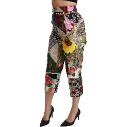 Silk Multicolor Print High Waist Cropped Pants