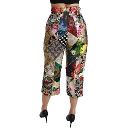 Silk Multicolor Print High Waist Cropped Pants