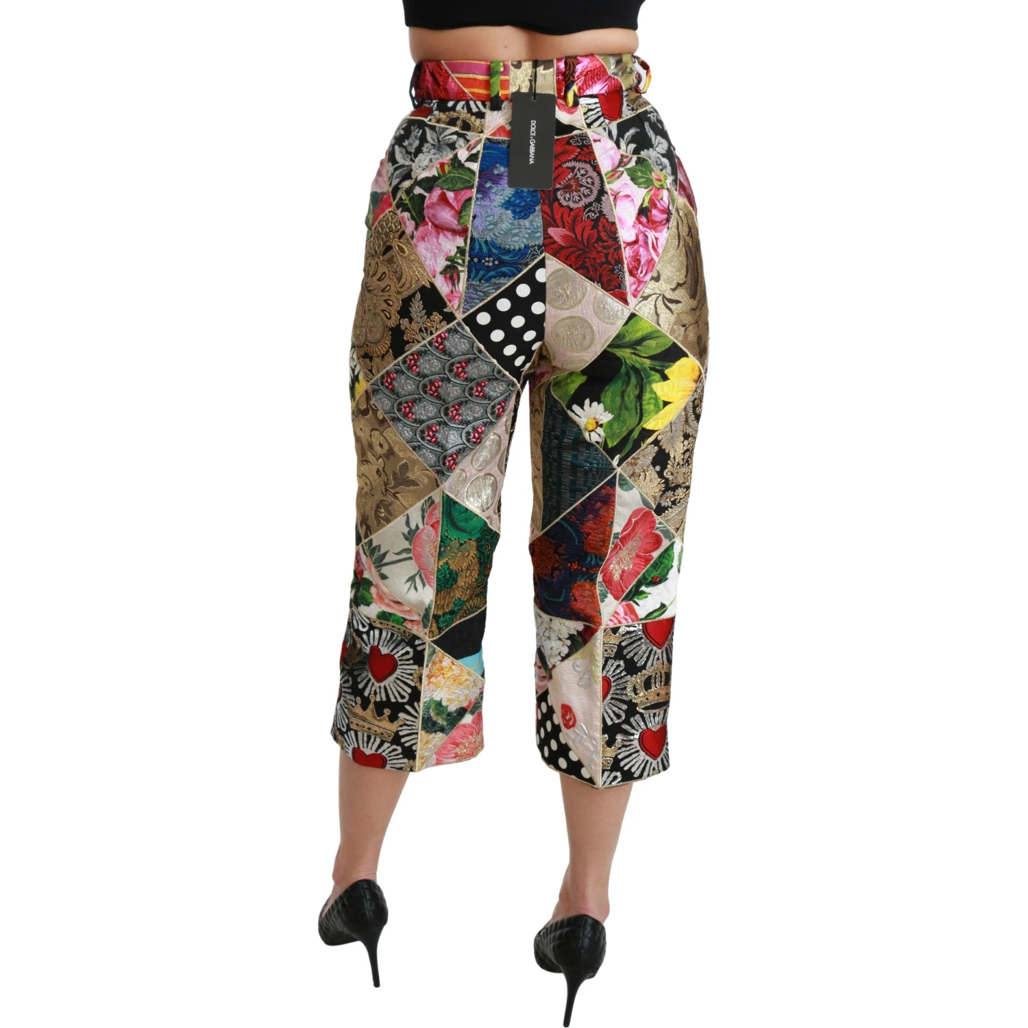 Silk Multicolor Print High Waist Cropped Pants