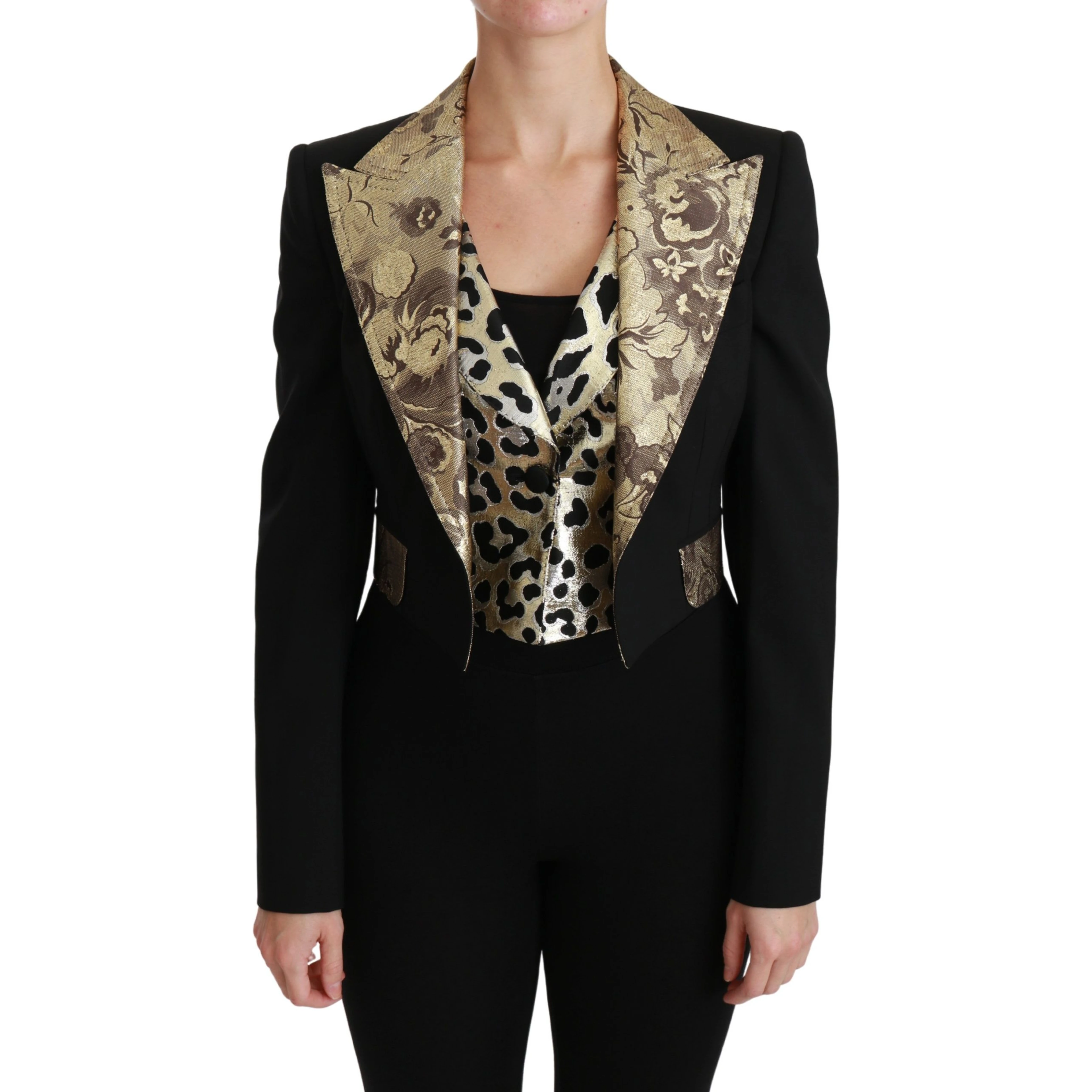 Black Jacquard Vest Blazer Coat Wool Jacket