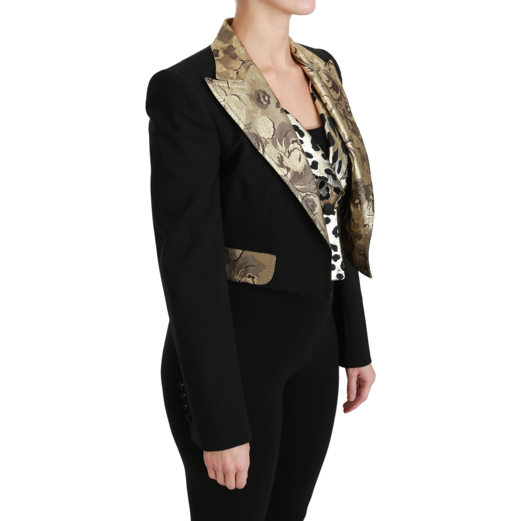 Black Jacquard Vest Blazer Coat Wool Jacket