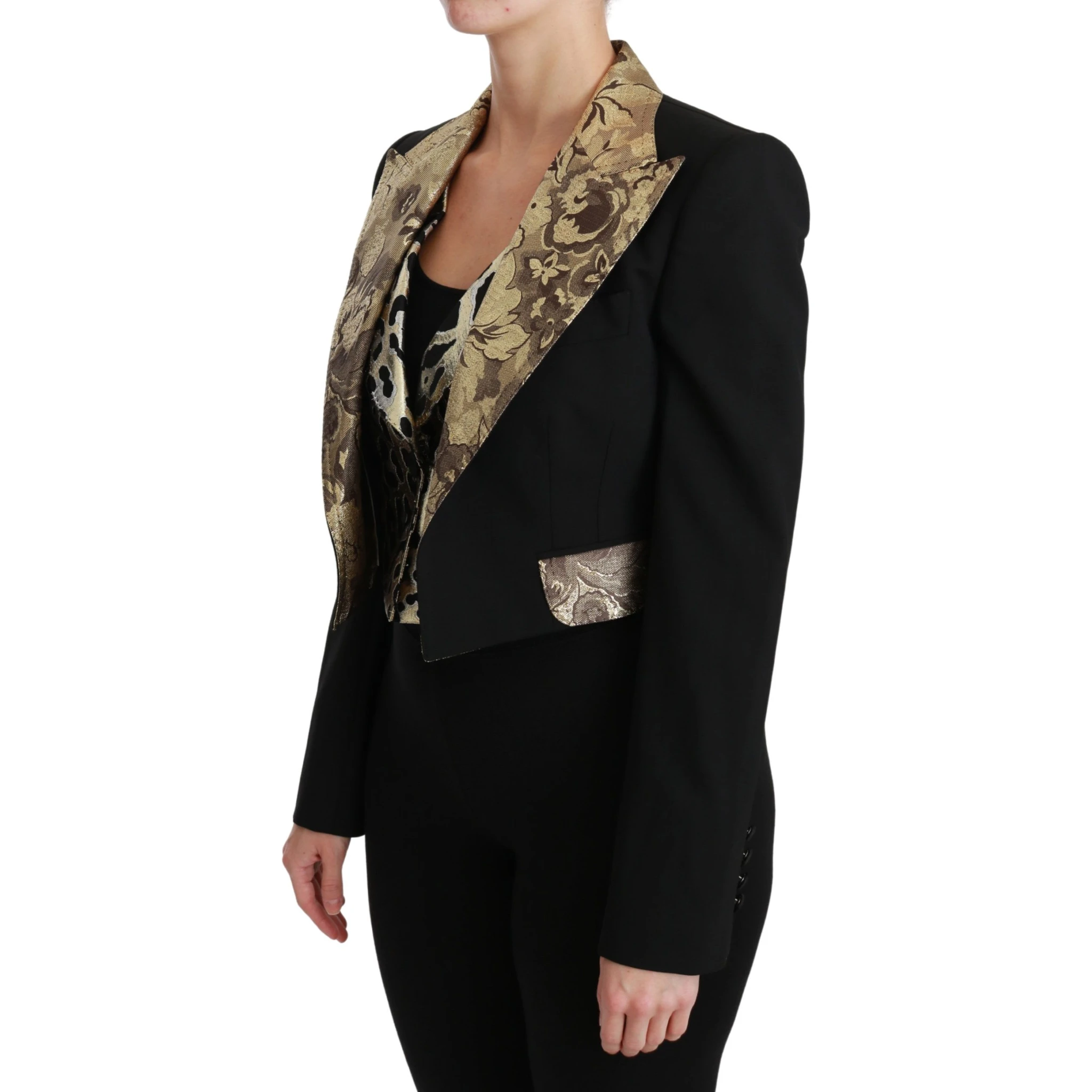 Black Jacquard Vest Blazer Coat Wool Jacket