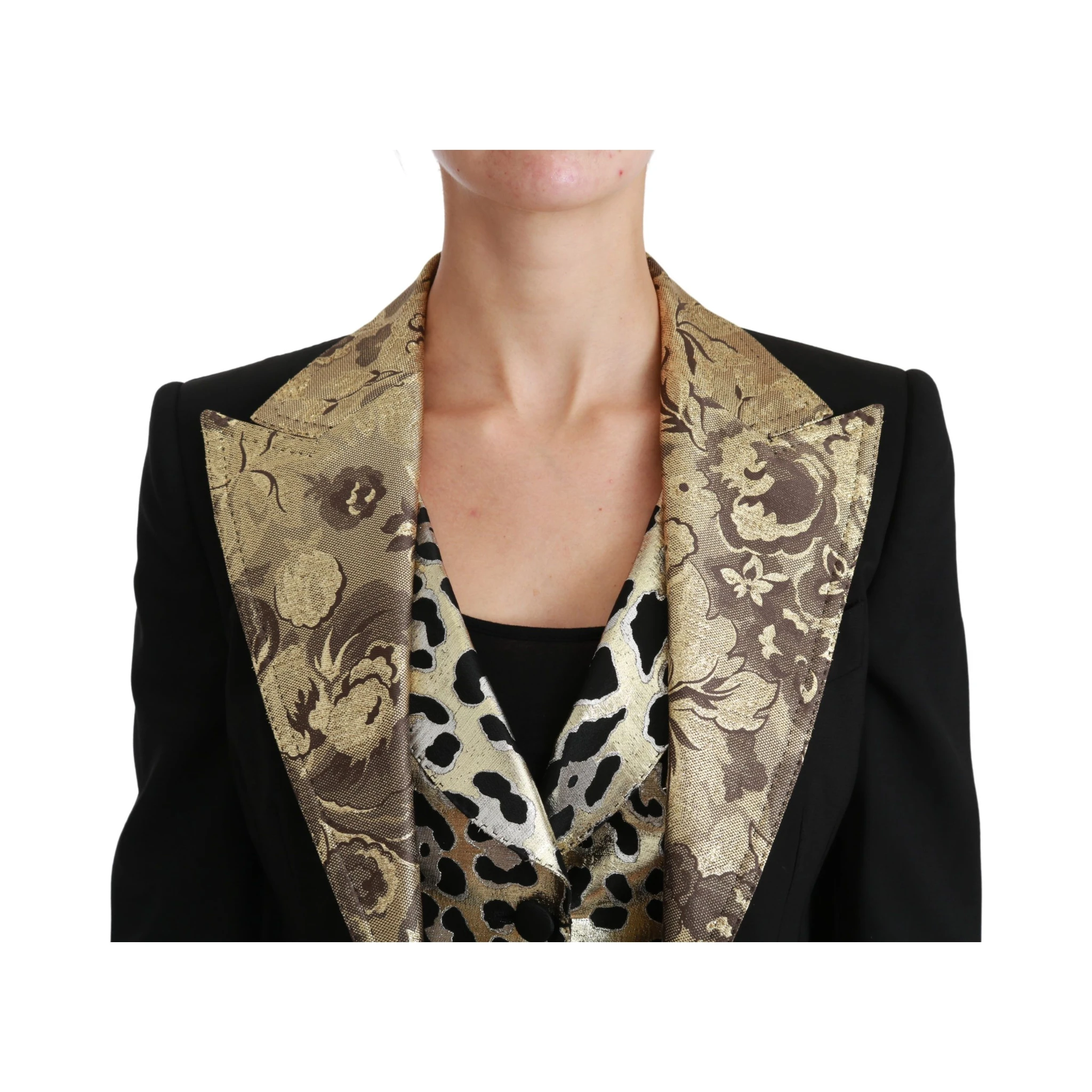 Black Jacquard Vest Blazer Coat Wool Jacket