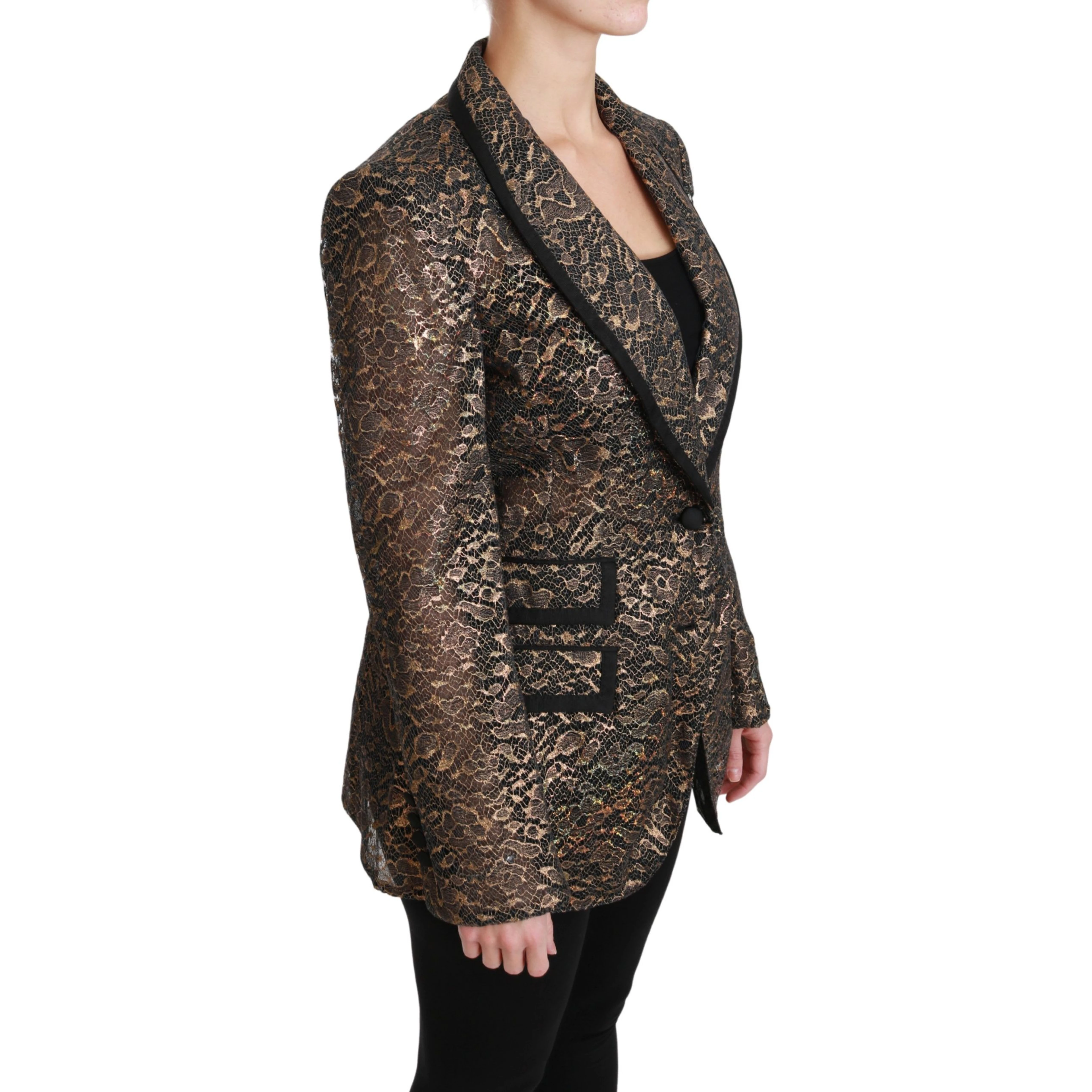 Gold Black Lace Blazer Coat Floral Jacket