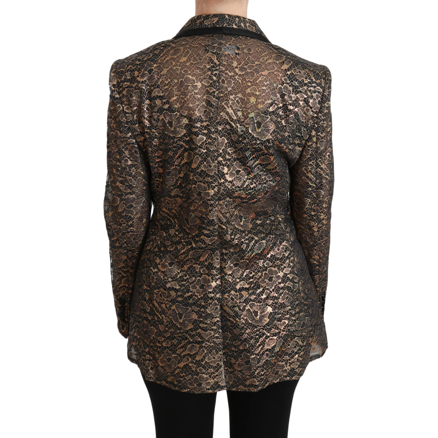 Gold Black Lace Blazer Coat Floral Jacket