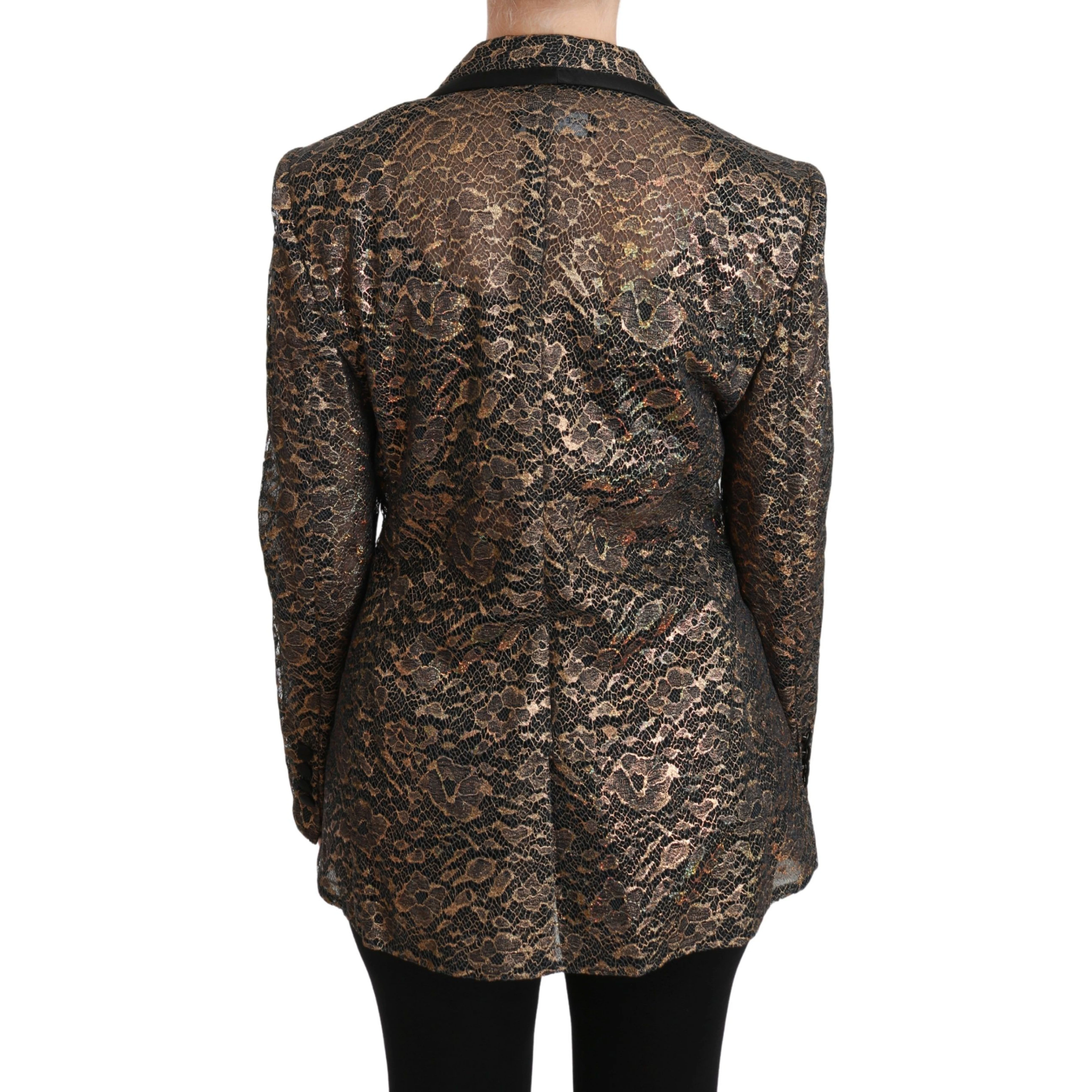 Gold Black Lace Blazer Coat Floral Jacket