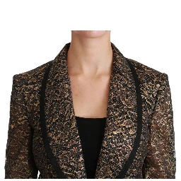 Gold Black Lace Blazer Coat Floral Jacket