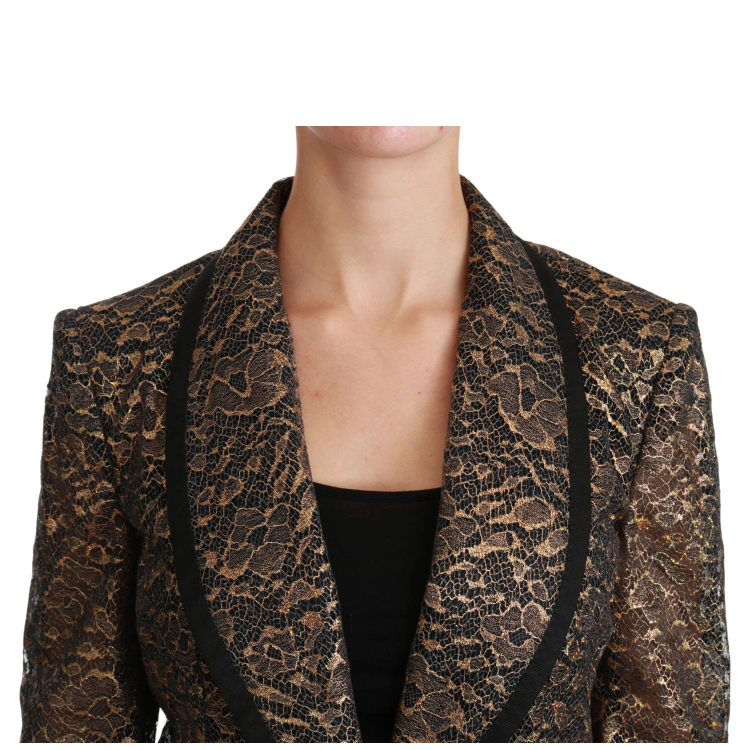 Gold Black Lace Blazer Coat Floral Jacket