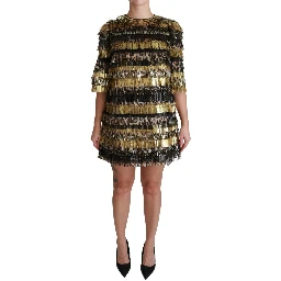 Polyester Black Gold Leopard Shift Mini Dress