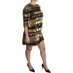 Polyester Black Gold Leopard Shift Mini Dress