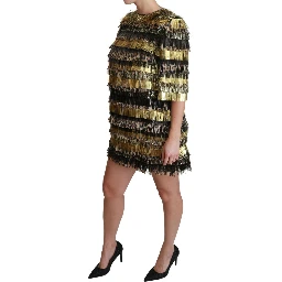 Polyester Black Gold Leopard Shift Mini Dress