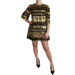Polyester Black Gold Leopard Shift Mini Dress