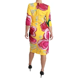 Yellow Floral Crystal Bodycon Sheath Dress