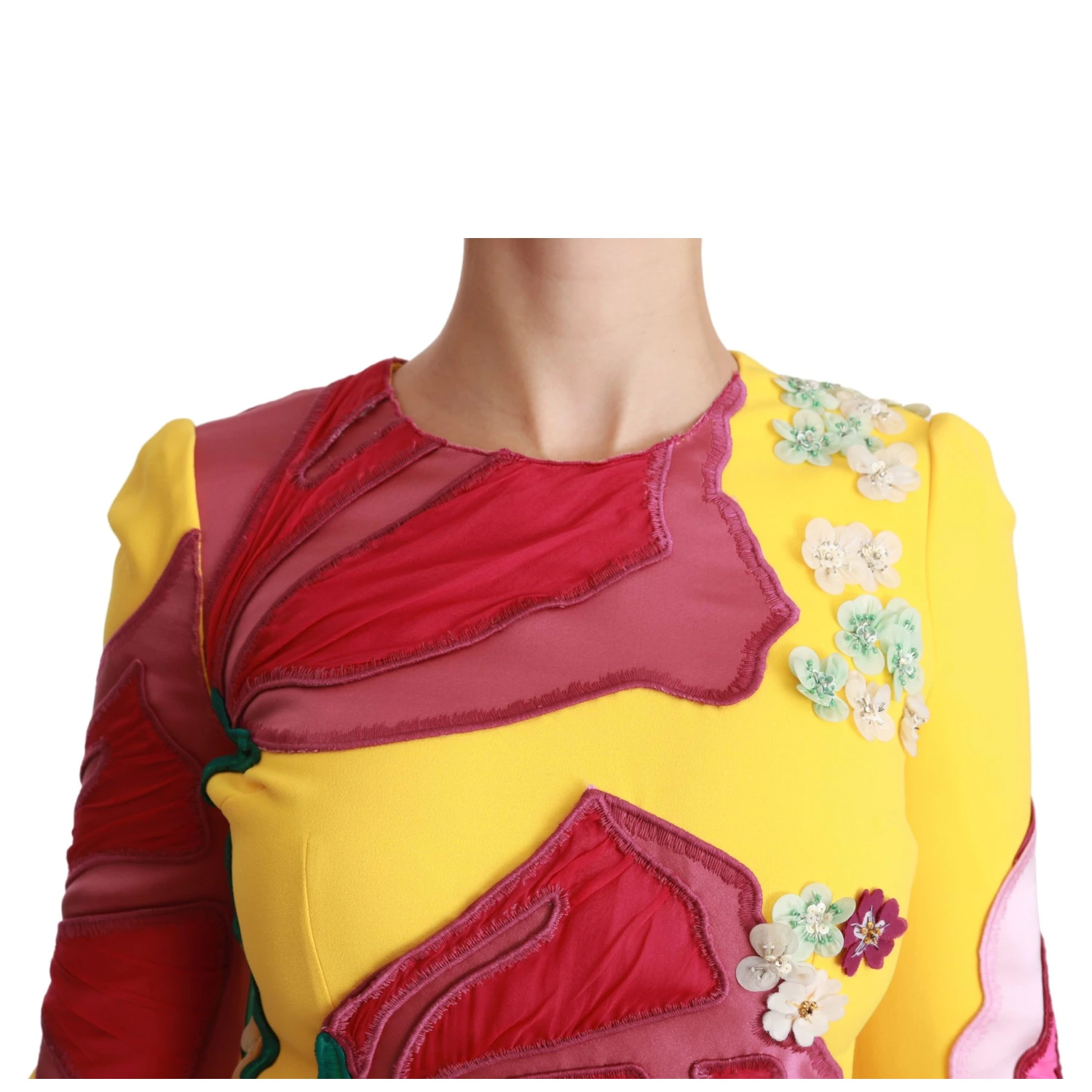Yellow Floral Crystal Bodycon Sheath Dress