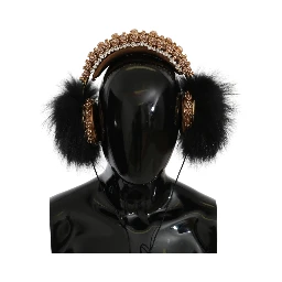Gold Black Crystal Fur Headset Audio Headphones