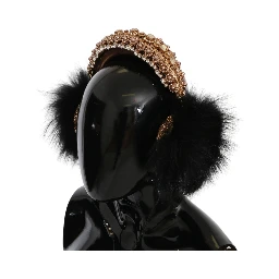 Gold Black Crystal Fur Headset Audio Headphones