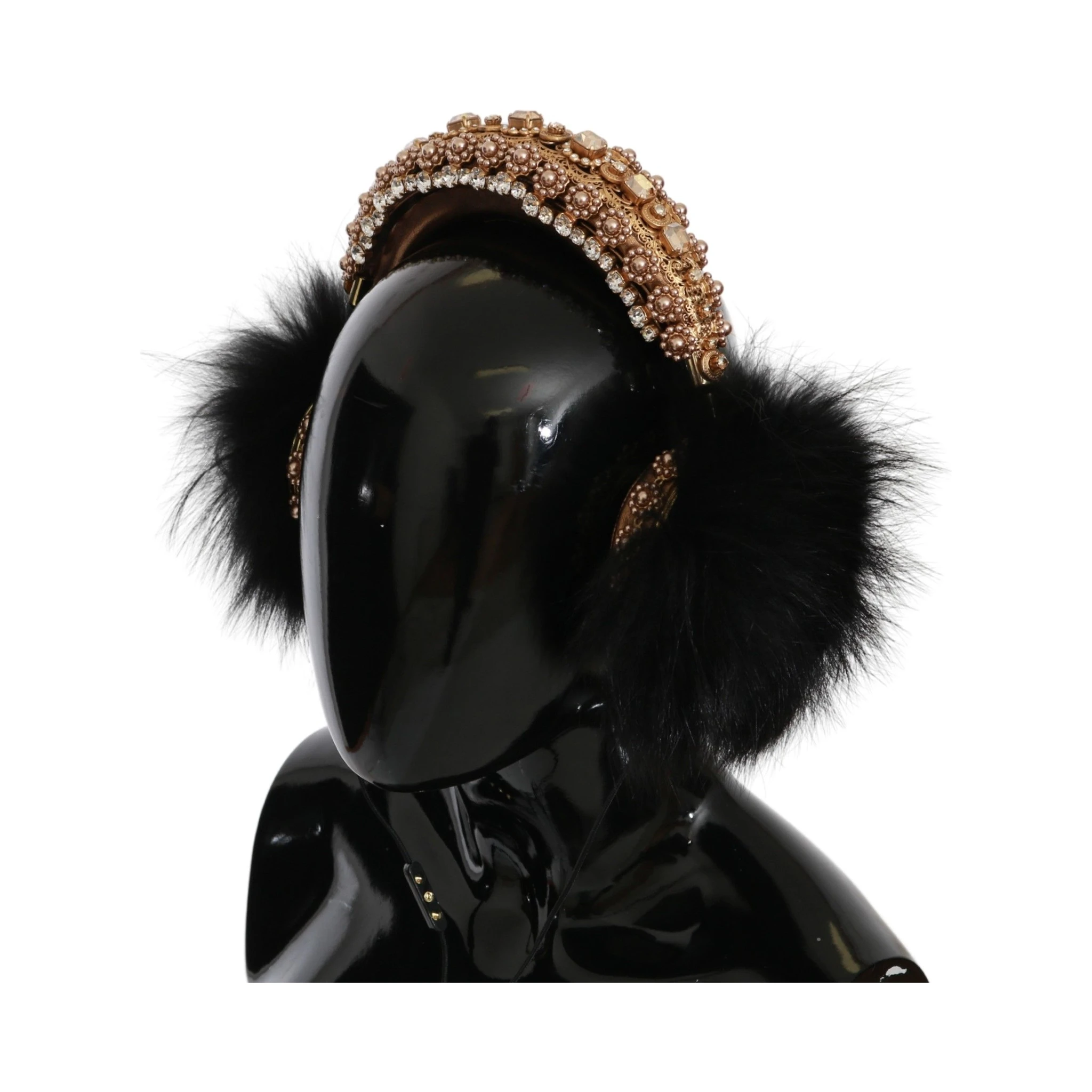 Gold Black Crystal Fur Headset Audio Headphones