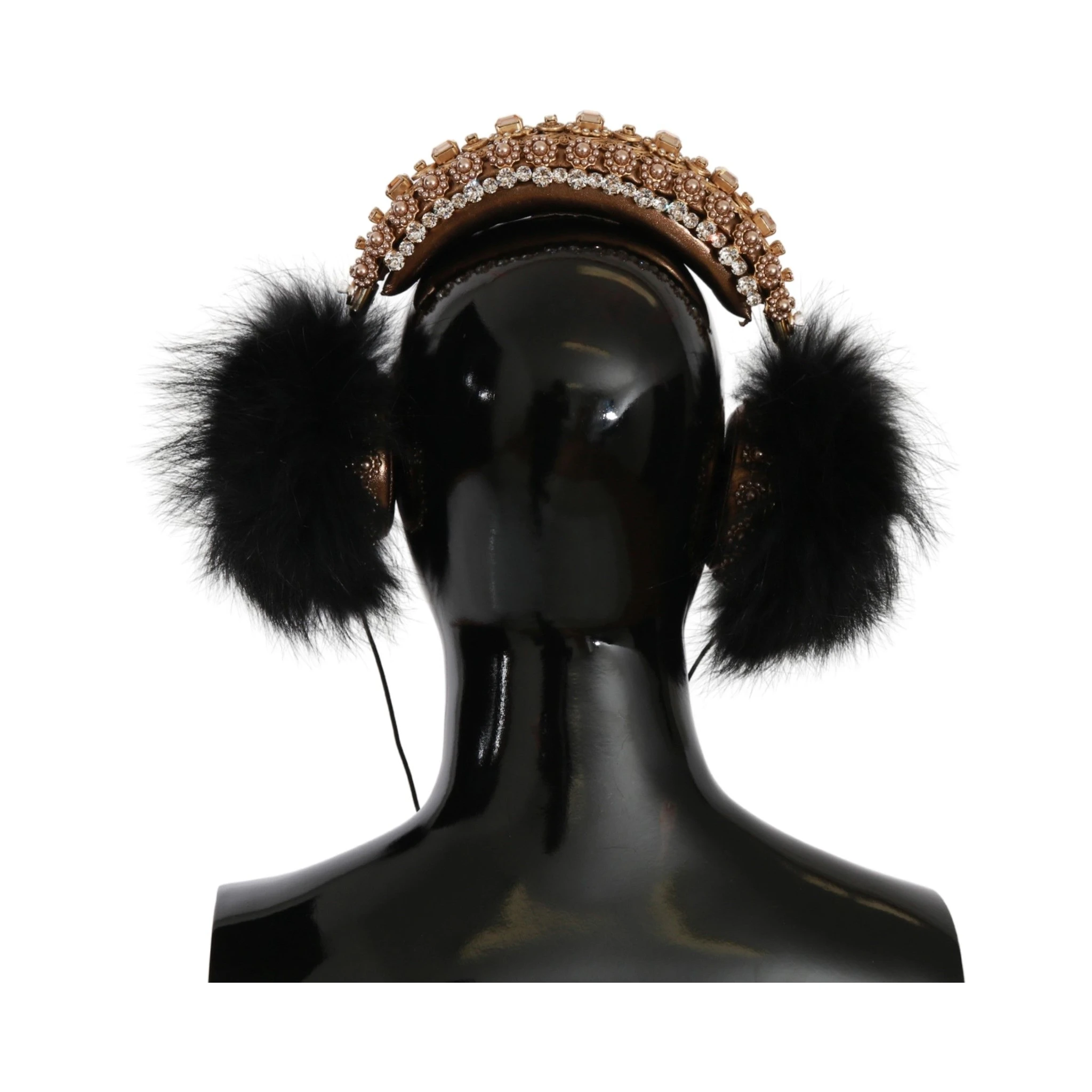 Gold Black Crystal Fur Headset Audio Headphones