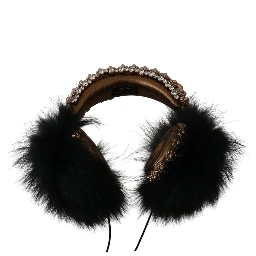Gold Black Crystal Fur Headset Audio Headphones